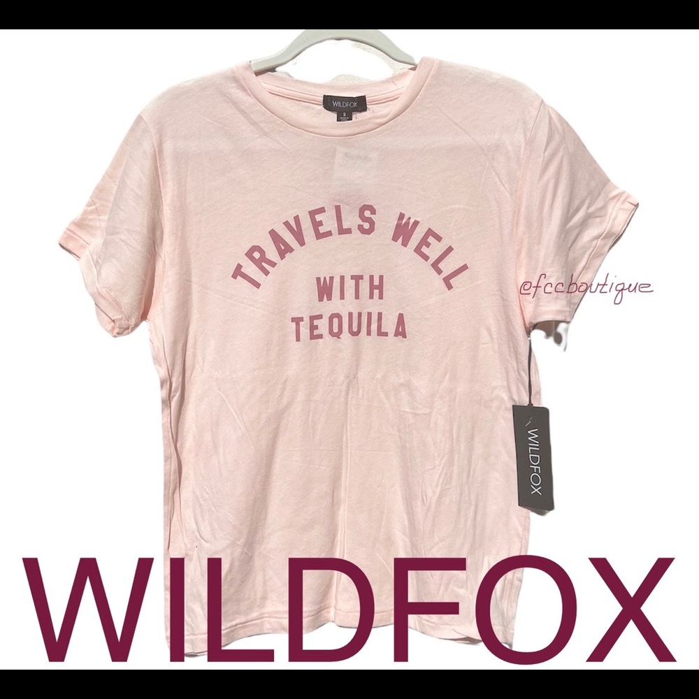 WILDFOX Con Tequila Keke graphic tee shirt size S Pink Salt color